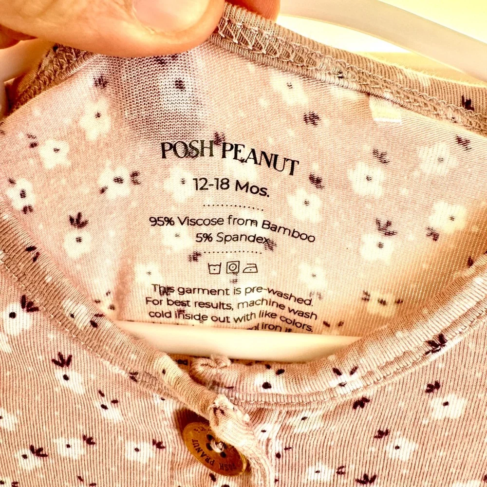 Posh Peanut Bamboo Viscose Floral‎ Peplum Henley Romper Dress Pink 12-18 Months